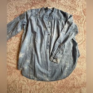 AG Adriano Goldschmied Light Blue Collarless Button Down